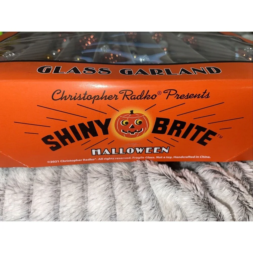 RADKO Shiny Brite GLASS GARLAND 7ft Pumpkin Halloween Black Orange Gold White